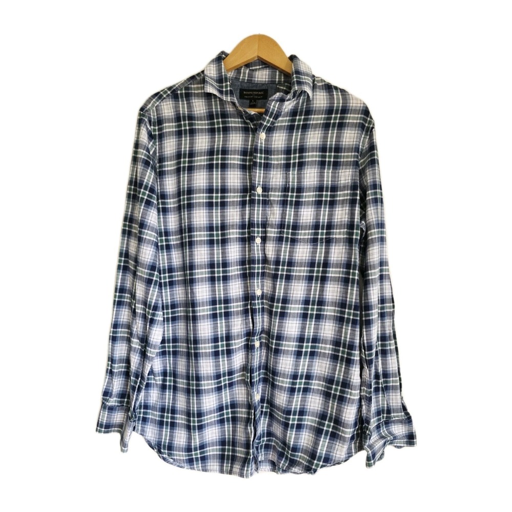 Banana Republic Mens Shirt Size L Plaid Long Sleeve Button-Up Stretch Soft Slim